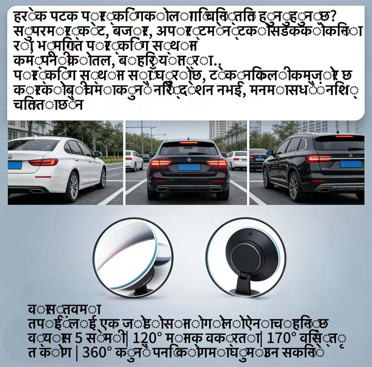 एचडी फ्रेमलेस समायोज्य गोल ब्लाइंड स्पट मिरर, कार साइड मिररको लागि रियर भ्यू वाइड-एंगल सहायक मिरर
