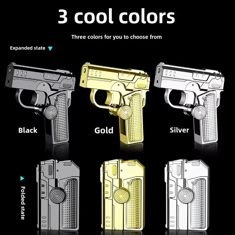 नयाँ शानदार जाइरो फोल्डिंग पिस्टल ग्यास लाइटर, फिंगरटिप हावाबाह्य, प्रेमीको लागि उपहार, रचनात्मक र मजेदार डिकम्प्रेसन सामान